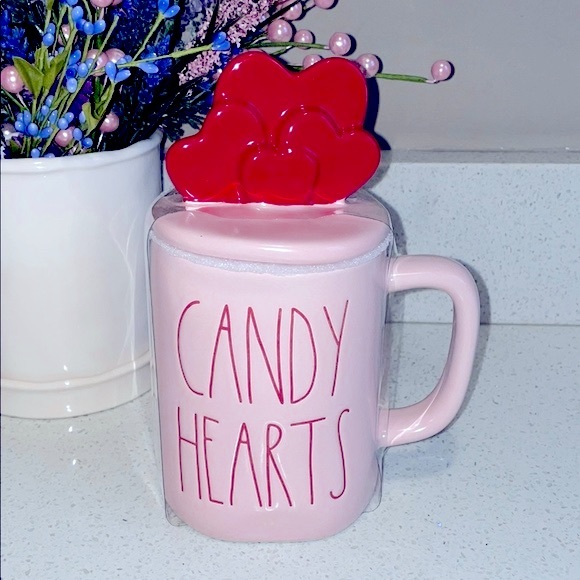 PF❗️RAE DUNN CANDY HEARTS VALENTINE FARMHOUSE COFFEE TEA MUG W TOPPER - Picture 7 of 7